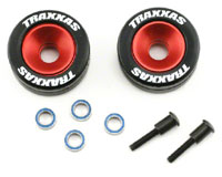 Machined Aluminium Red-Anodized Ball Bearing Wheels with Rubber Tires 2pcs