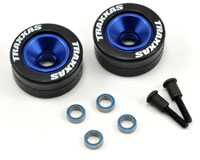 Machined Aluminium Blue-Anodized Ball Bearing Wheels with Rubber Tires 2pcs