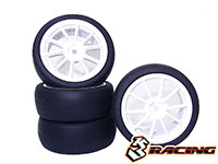 3Racing 10-Spoke Touring Car Wheel White & Slick Tyre Set 4pcs (  )