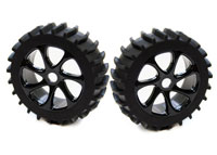 HobbySoul Buggy 1/8 Sand Snow Tire on 7-Spoke Swirl Black Wheel HEX17mm 2pcs (  )